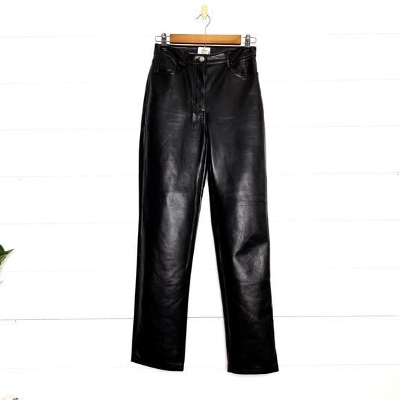 Aritzia Wilfred Melina High Rise Black Vegan Leather Pants Size 0 - Picture 2 of 12
